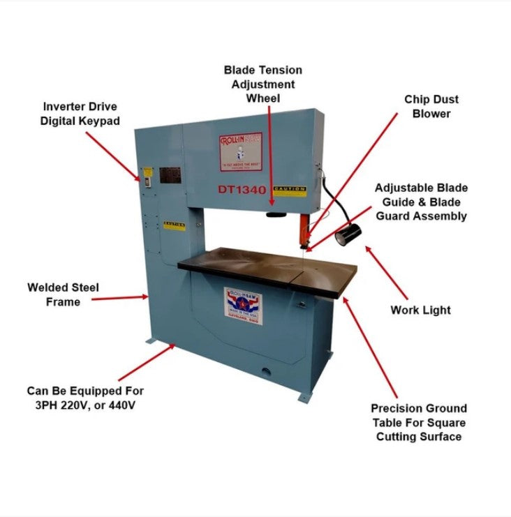 Roll-In Saw DT1340 Deep Throat Journeyman Vertical Band Saw - Working Tradesman