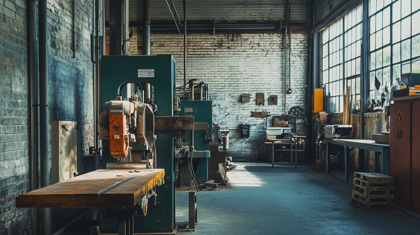 Bandsaw in a warehouse setting.